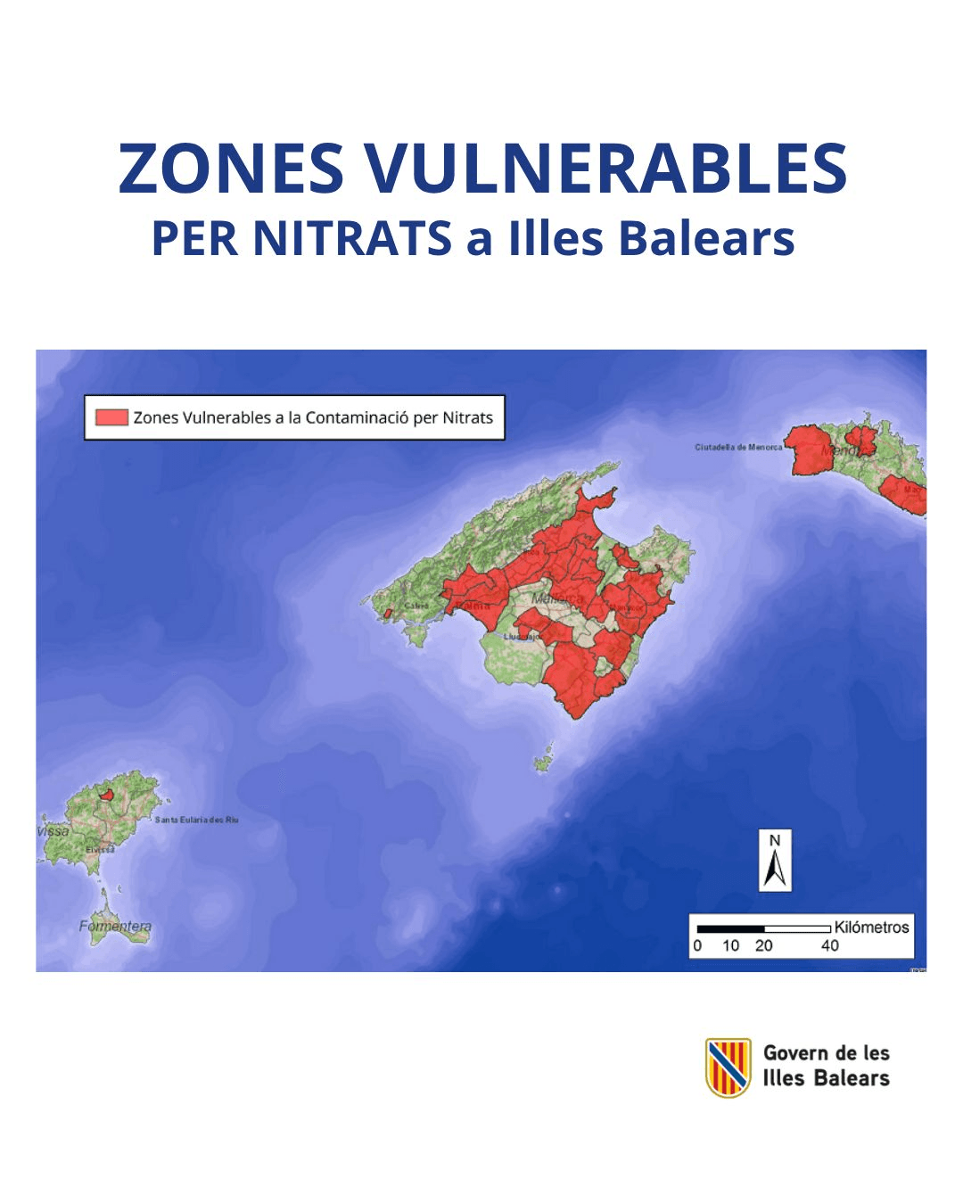 Zones vulnerables per nitrats a les Illes Balears Mapa de les zones vulnerables per nitrats a les Illes Balears, Govern de les Illes Balears